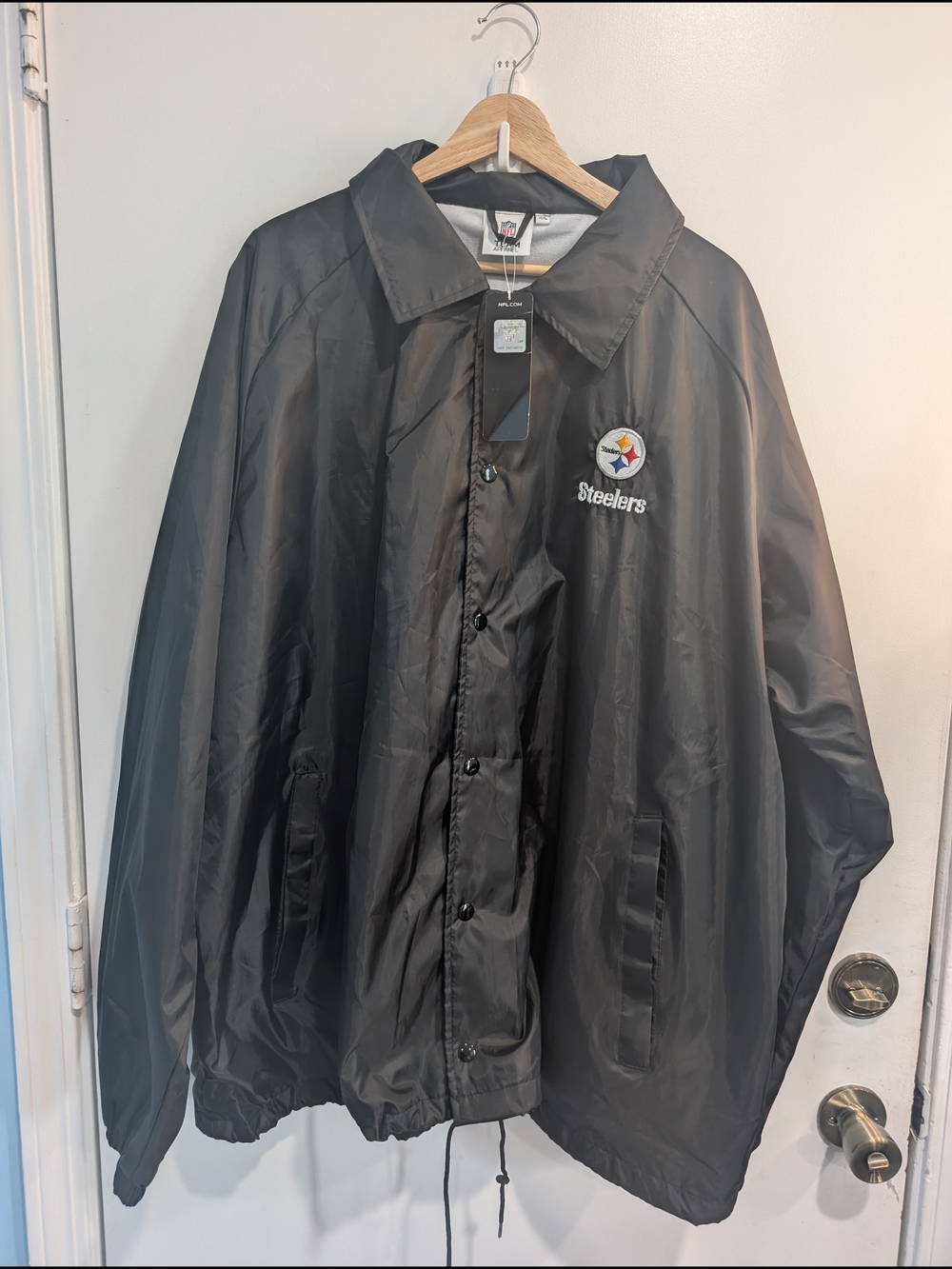 New NFL Apparel Steelers Coaches Windbreaker Black Snap Up Size XXL